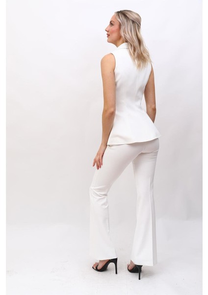Abiye Yelek & Ispanyol Paça Pantolon Takım-Beyaz fırsatları