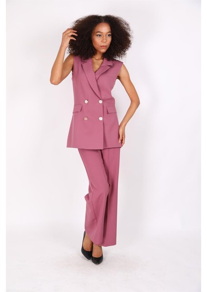 Blazer Yelek & Bol Paça Pantolon-Rose fiyatları