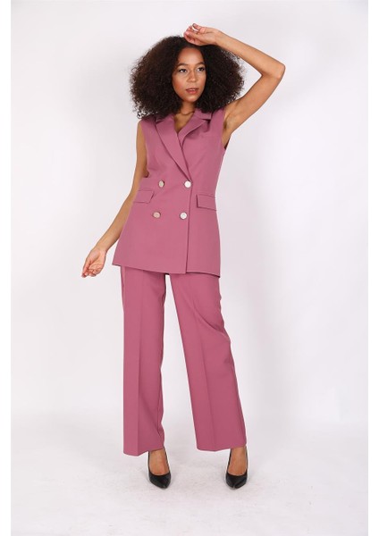 Blazer Yelek & Bol Paça Pantolon-Rose modelleri