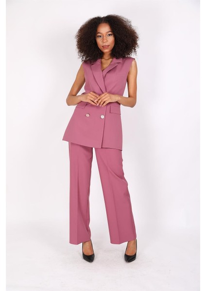 Blazer Yelek & Bol Paça Pantolon-Rose fırsatları
