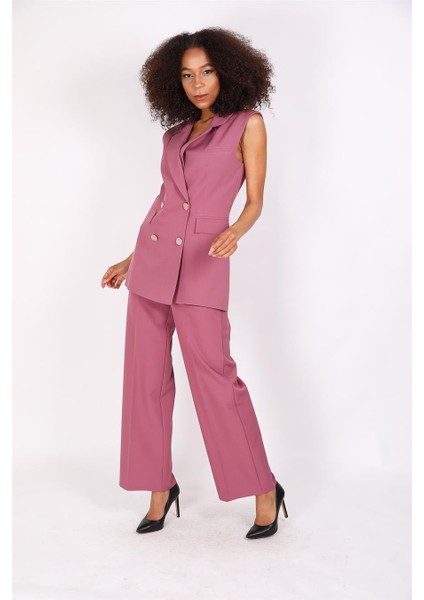Blazer Yelek & Bol Paça Pantolon-Rose indirimleri