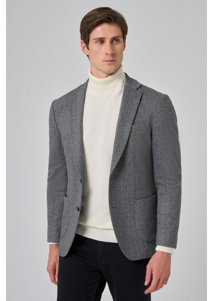 Erkek Füme Örme Trend Desenli Slim Fit Mono Yaka Ceket
