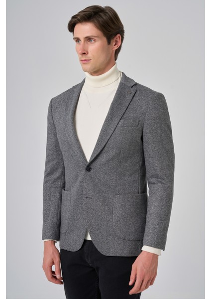 Erkek Füme Örme Trend Desenli Slim Fit Mono Yaka Ceket modelleri