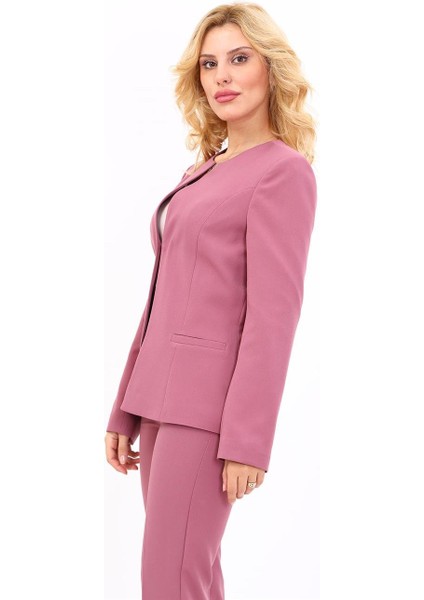 Oval Yaka Yandan Kuplu Klasik Ceket-Rose fırsatları