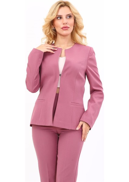 Oval Yaka Yandan Kuplu Klasik Ceket-Rose indirimleri