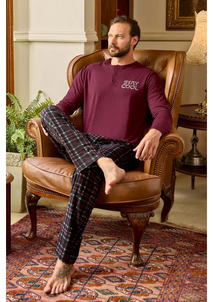 Erkek Aydoğan Pamuk Uzun Kol Pijama Takımı 240787 Bordo fırsatları