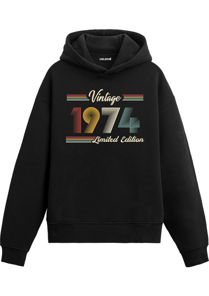 Vintage Hoodie 1974 Doğum Tarihi Baskılı Doğum Günü Hediyesi Kapşonlu Unisex Hoodie