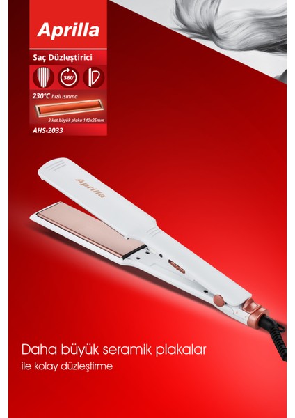 Ahs-2033 Beyaz Geniş Seramik Kaplamalı Güçlü Saç Düzleştirici (40mm*120mm)