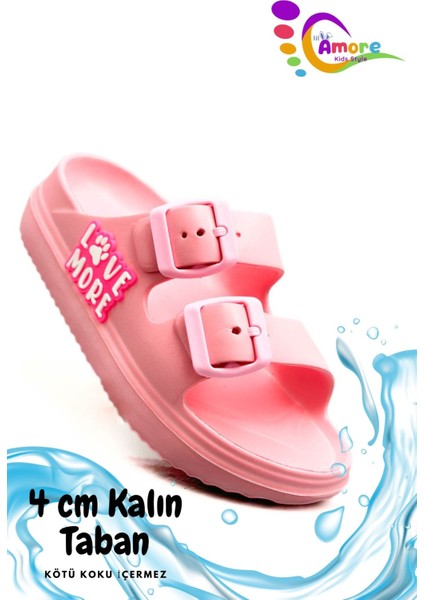 Sermoda Çift Toka Hafif Eva Yazlık Plaj Çocuk Terliği Havuz Terliği Lavabo Terliği Lm Pembe