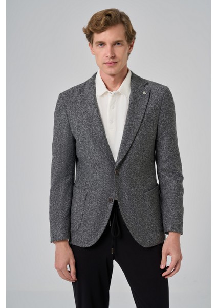 Erkek Gri Örme Slim Fit Mono Yaka Ceket modelleri