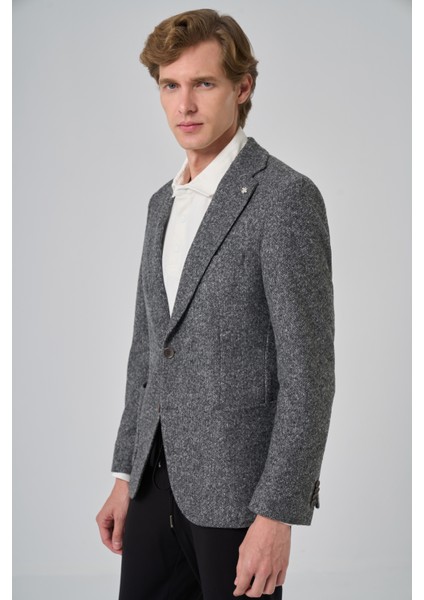 Erkek Gri Örme Slim Fit Mono Yaka Ceket fırsatları