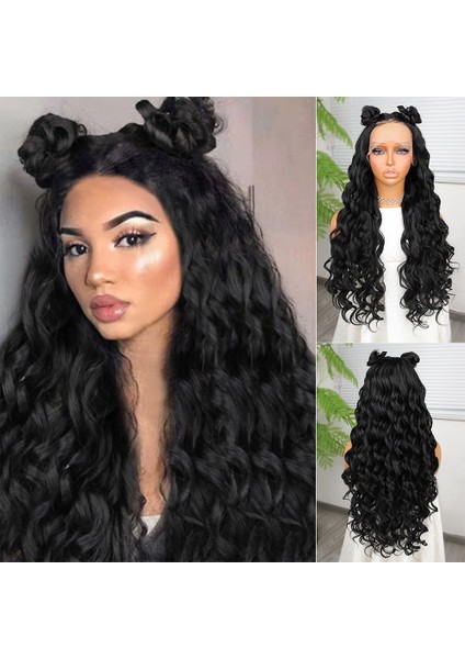 Siyah Fiber Sentetik Yoğun Dalgalı Tül Peruk