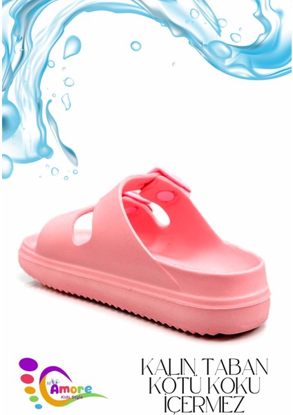 Sermoda Çift Toka Hafif Eva Yazlık Plaj Çocuk Terliği Havuz Terliği Lavabo Terliği Lm Pembe