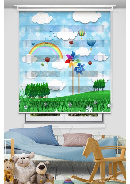 Harikalar Diyarı Baskılı Zebra Çocuk Odası Perdesi - Dijital Baskılı Zebra Stor Perde