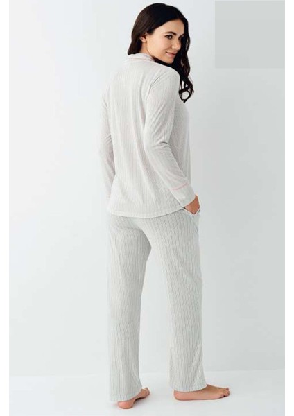 9051 Kadın Nil Uzun Kollu Önden Düğmeli Gömlek Pijama Takımı fiyatları