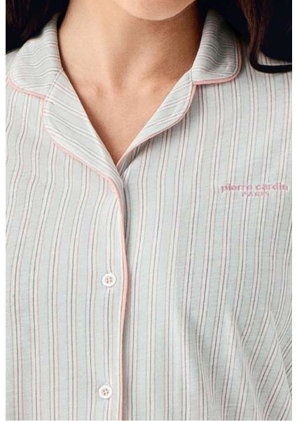 9051 Kadın Nil Uzun Kollu Önden Düğmeli Gömlek Pijama Takımı modelleri