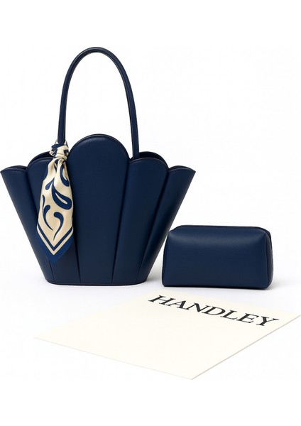 Lüks Tasarım Scallop Omuz & El Çantası Seti (Cüzdan Fular Hediyeli)