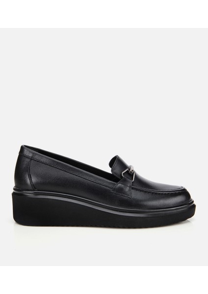 01AYH314460A100 KADIN Deri Siyah Tokalı Dolgu Topuklu Klasik Loafer