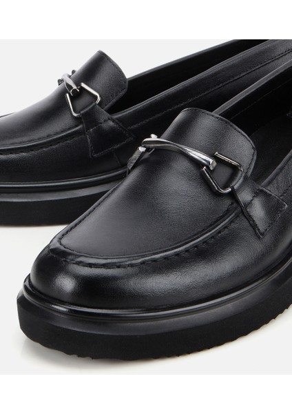 01AYH314460A100 KADIN Deri Siyah Tokalı Dolgu Topuklu Klasik Loafer modelleri