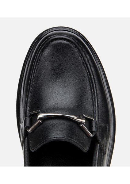 01AYH314460A100 KADIN Deri Siyah Tokalı Dolgu Topuklu Klasik Loafer indirimleri