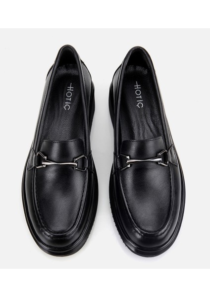 01AYH314460A100 KADIN Deri Siyah Tokalı Dolgu Topuklu Klasik Loafer