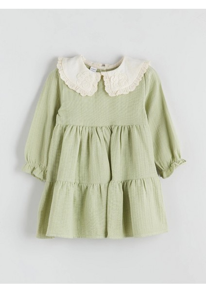 Lcw Kids Yeşil Bebe Yaka Müslin Kız Çocuk Elbise