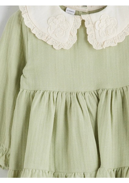 Lcw Kids Yeşil Bebe Yaka Müslin Kız Çocuk Elbise modelleri