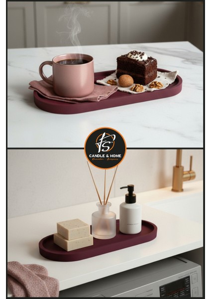 Oval Büyük Boy Beton Sunum ve Takı Tabağı, Çok Amaçlı Tabak, Mum Altlığı, Organizer modelleri