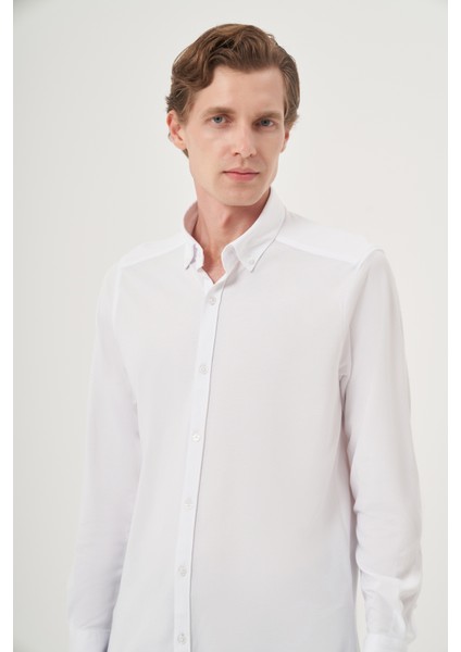 Erkek Beyaz Örme Slim Fit Düğmeli Yaka Gömlek fiyatları