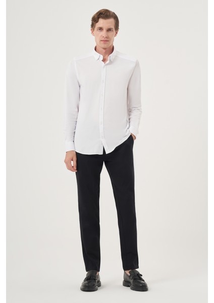 Erkek Beyaz Örme Slim Fit Düğmeli Yaka Gömlek modelleri