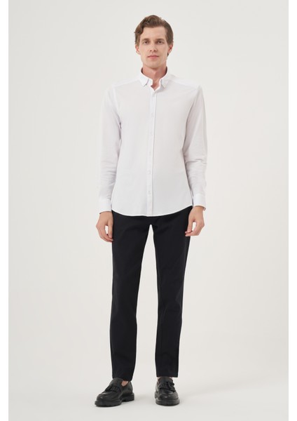 Erkek Beyaz Örme Slim Fit Düğmeli Yaka Gömlek fırsatları