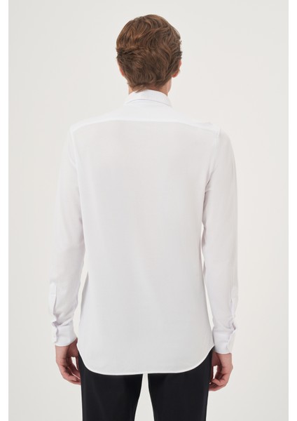 Erkek Beyaz Örme Slim Fit Düğmeli Yaka Gömlek indirimleri