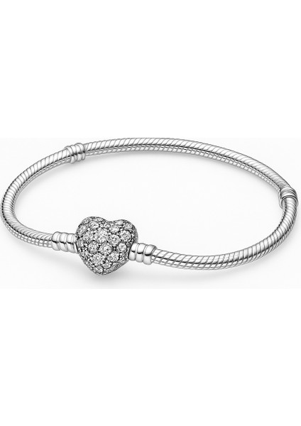 925 Ayar Gümüş Taşlı Kalp Klipsli Bileklik