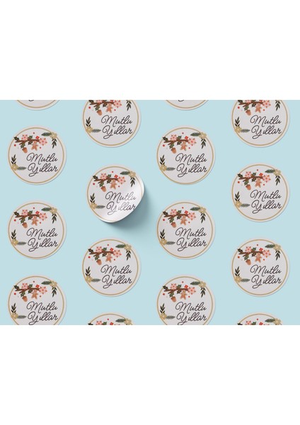 Yılbaşı Çiçek Temalı Mutlu Yıllar Sticker Seti, Yeni Yıl Hediye&paket Etiketi, 108 Adet, 33X33 mm modelleri