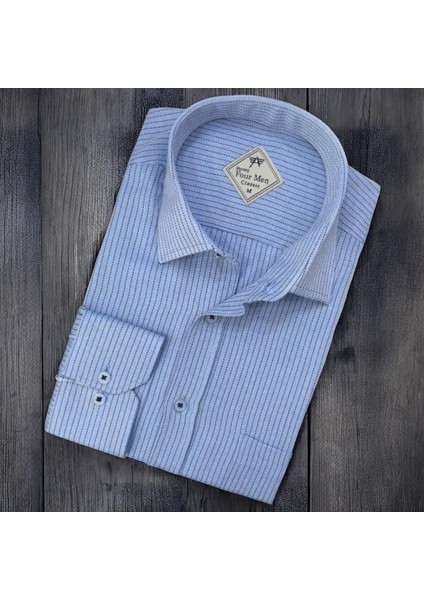 Erkek Klasik Geniş Rahat Kesim Cepli Çizgili Uzun Kollu Pamuk Gömlek fiyatları