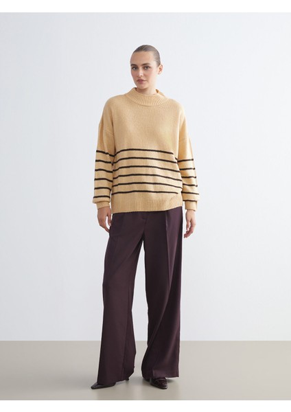 Yeni Sezon Yarım Balıkçı Yaka Çizgili Oversize Kadın Triko Kazak fiyatları