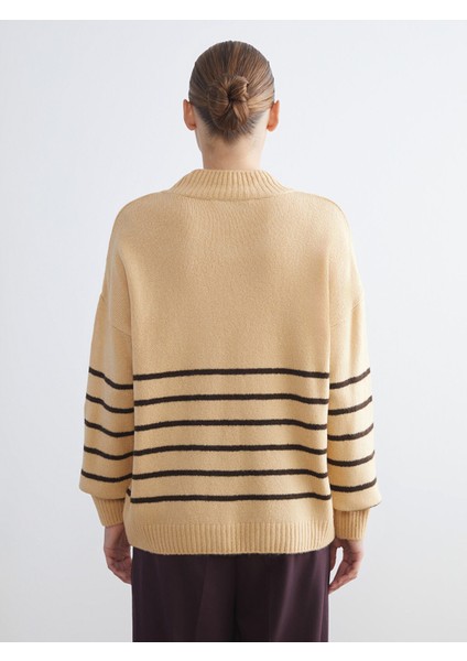 Yeni Sezon Yarım Balıkçı Yaka Çizgili Oversize Kadın Triko Kazak fırsatları