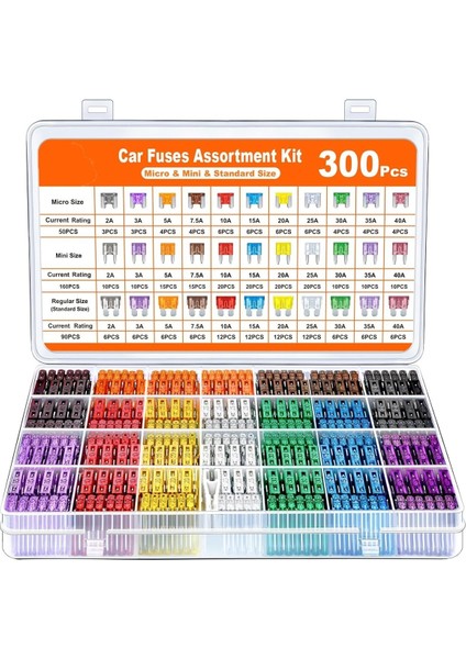 300 Parça Oto Sigorta Seti - Micro, Mini ve Standart Boy Renkli Araç Sigortalar