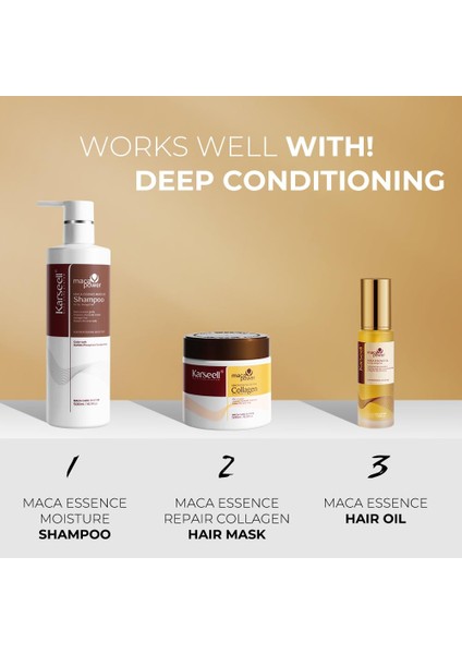 Maca Özlü Saç Maskesi 500 ml Şampuan 500 ml Saç Bakım Yağı 50 ml
