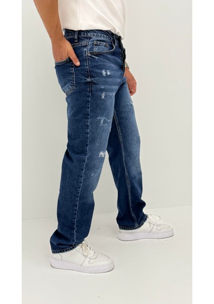 Edna Baggy Denim Koyu Mavi Lazer Detaylı Jean Pantolon fiyatları