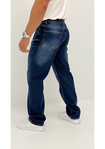 Edna Baggy Denim Koyu Mavi Lazer Detaylı Jean Pantolon modelleri