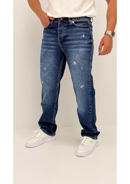 Edna Baggy Denim Koyu Mavi Lazer Detaylı Jean Pantolon indirimleri