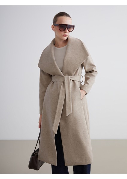 Yeni Sezon Ceket Yaka Kadın Kaşe Kaban