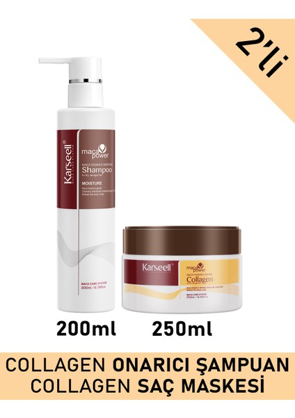 Set Maca Özü Onarıcı Repair Kolajen Saç Maskesi 250 ml + Maca Özü Nemlendirici Şampuan 200 ml Karsel