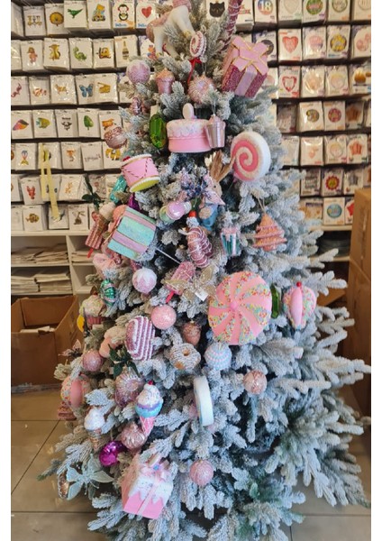 Yılbaşı Süsü Şekerlemeli Pasta Pembe 15 cm modelleri