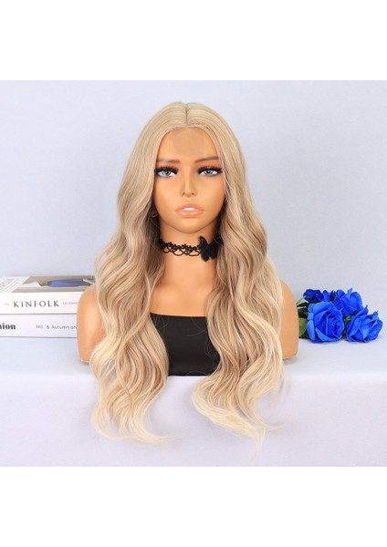 Platin Balköpüğü Röfleli Uzun Dalgalı Tül Peruk
