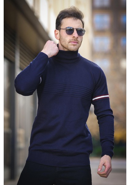 Giul Pamuk Slim Fit Şeritli Erkek Tam Balıkçı Boğazlı Kazak fiyatları