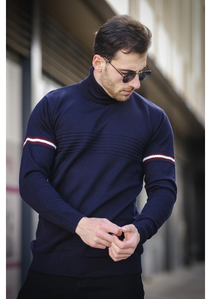 Giul Pamuk Slim Fit Şeritli Erkek Tam Balıkçı Boğazlı Kazak modelleri