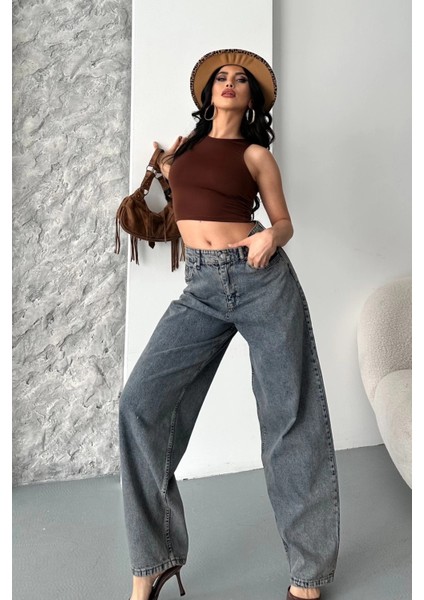 Baggy Kar Yıkama Eskitme Kahve Jeans Pantolon fiyatları