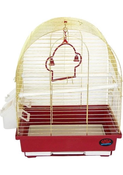 Dayang Iki Kapılı Davul Muhabbet Kuş Kafesi Kırmızı/sarı 30X23X39 cm